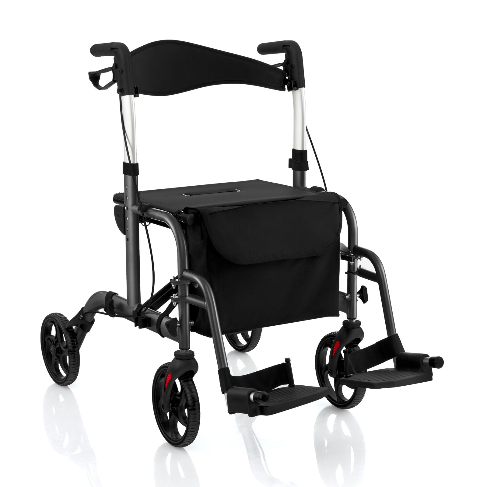 2-in-1 Adjustable Folding Handle Rollator Walker with Storage Space, Black Walkers & Rollators Black  at Gallery Canada