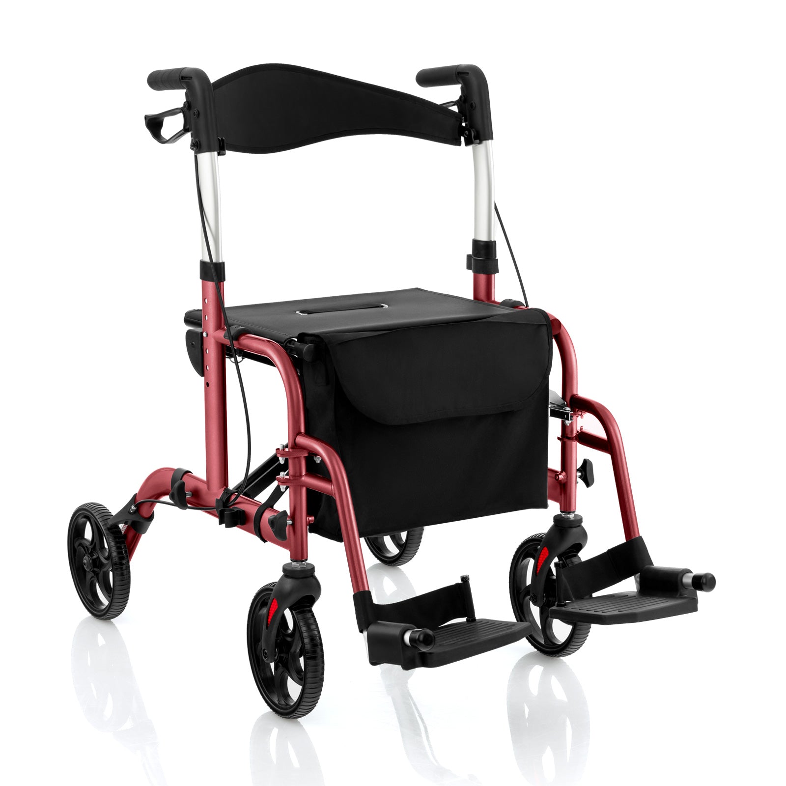 2-in-1 Adjustable Folding Handle Rollator Walker with Storage Space, Red Walkers & Rollators Red  at Gallery Canada