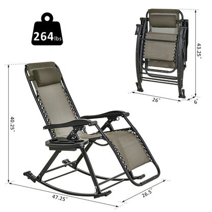 2 in 1 Adjustable Zero Gravity Reclining Lounge Chair Garden Recliner and Rocker Foldable Sun Lounger Napping Seat w/ Headrest &; Tray Grey Outdoor Rocking Chairs   at Gallery Canada