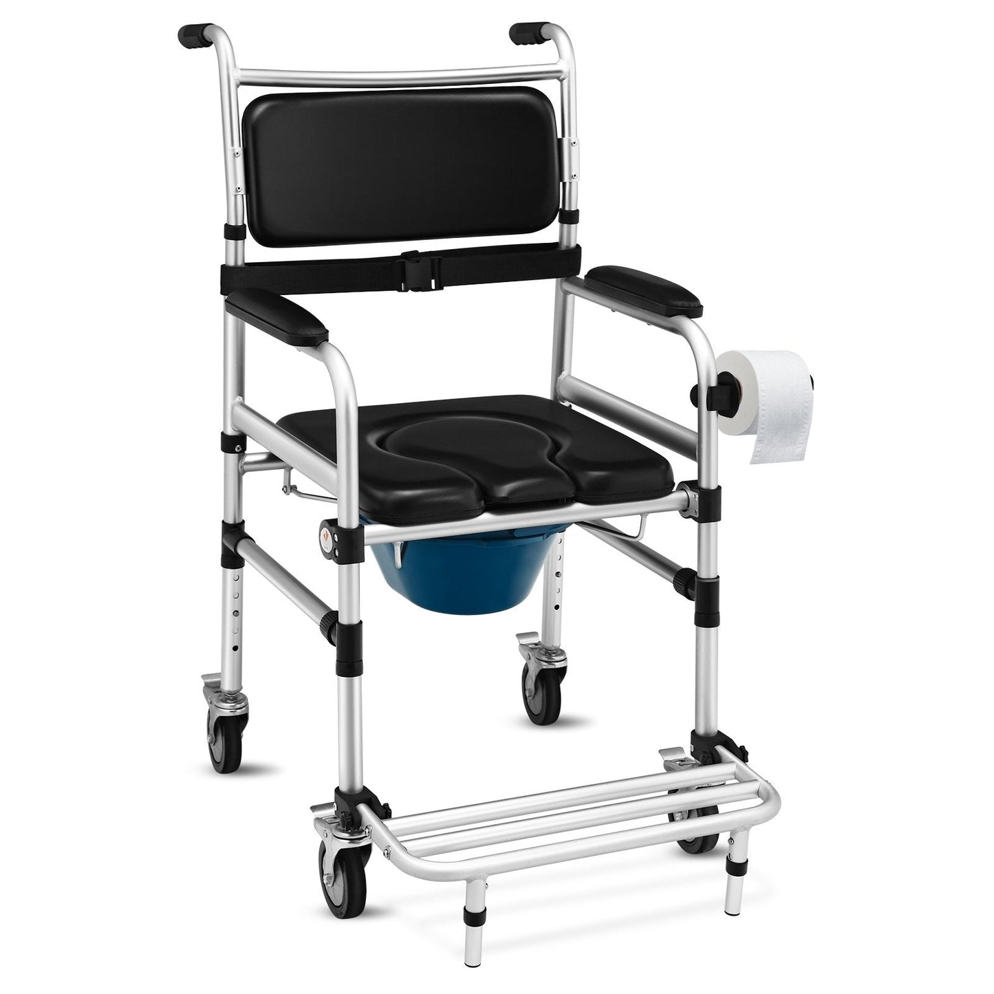 2-in-1 Aluminum Commode Shower Wheelchair with Locking Casters, Black Walkers & Rollators   at Gallery Canada