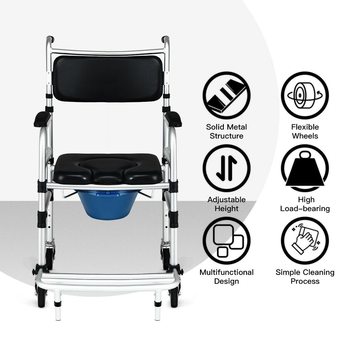 2-in-1 Aluminum Commode Shower Wheelchair with Locking Casters, Black Walkers & Rollators   at Gallery Canada