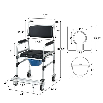 2-in-1 Aluminum Commode Shower Wheelchair with Locking Casters, Black Walkers & Rollators   at Gallery Canada