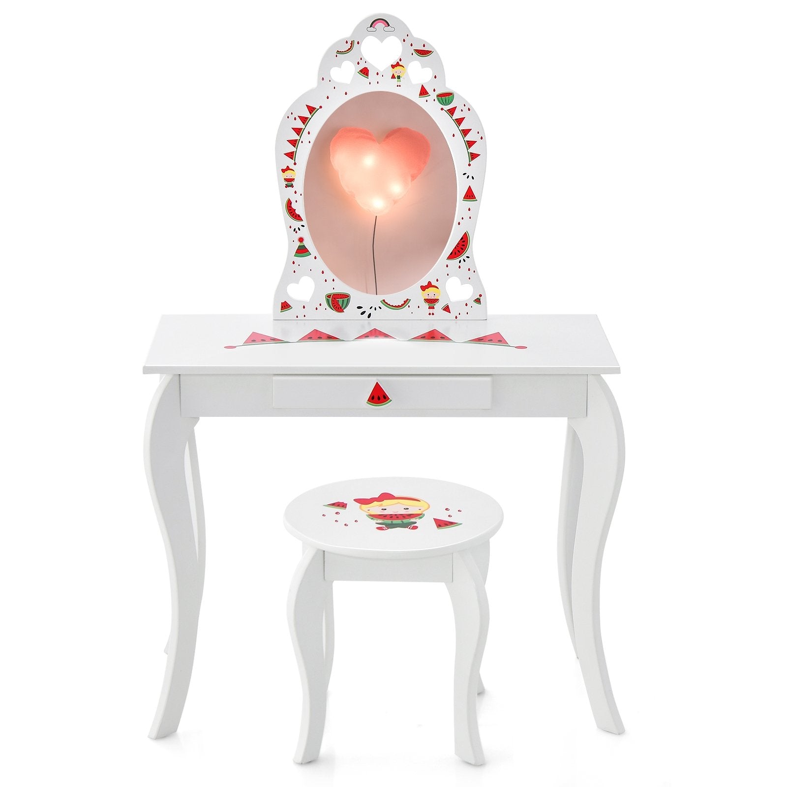 2 in 1 Children Pretend Makeup Vanity Set with Removable Mirror and Storage Drawer, White Kids Vanities   at Gallery Canada