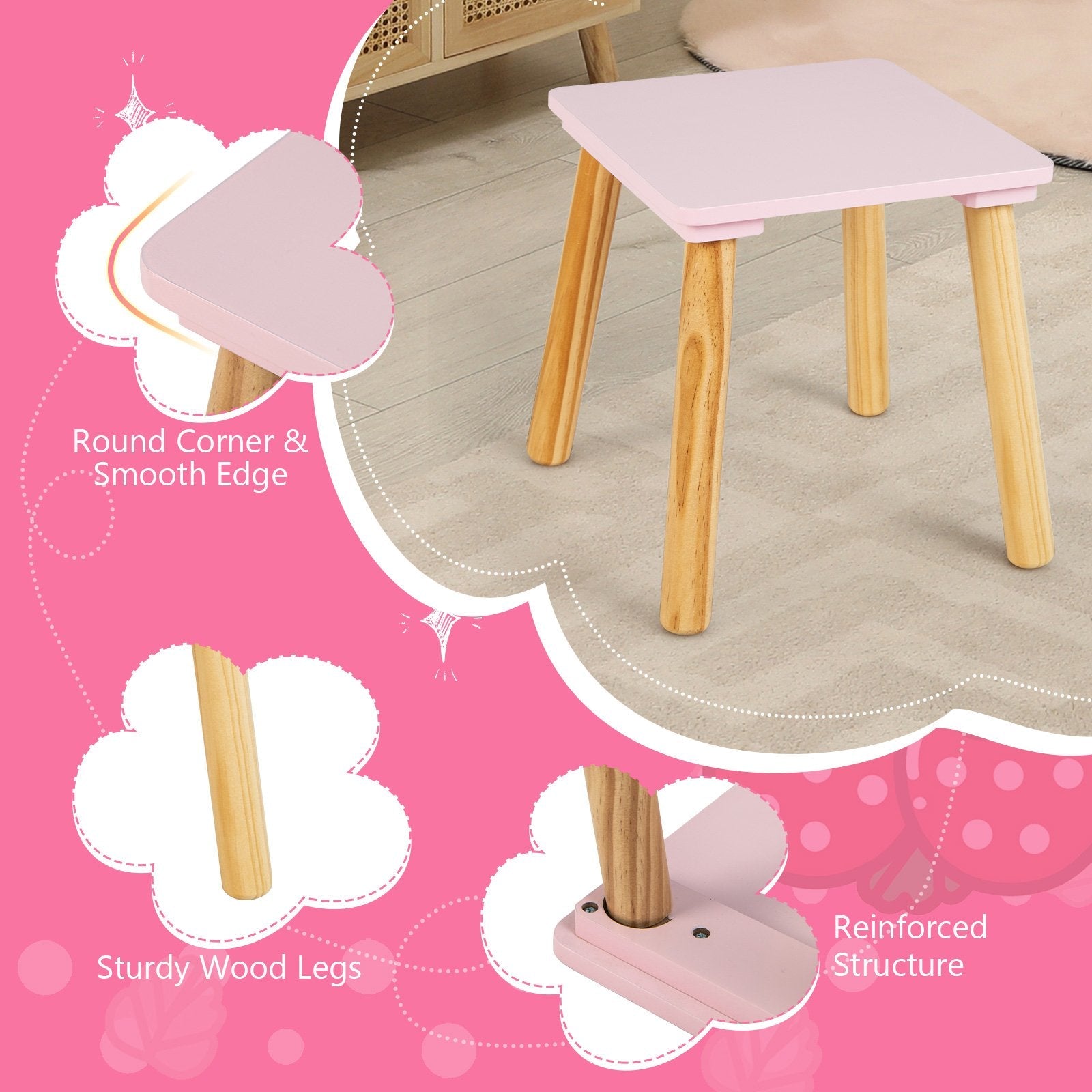 2-in-1 Children Vanity Table Stool Set with Mirror, Pink Kids Vanities   at Gallery Canada