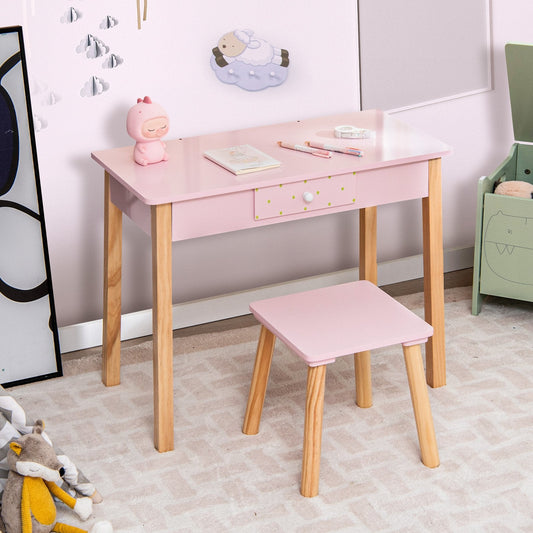 2-in-1 Children Vanity Table Stool Set with Mirror, Pink Kids Vanities   at Gallery Canada