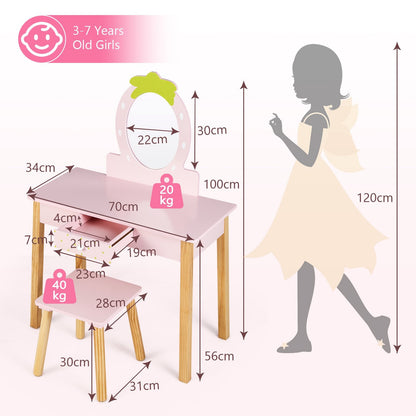 2-in-1 Children Vanity Table Stool Set with Mirror, Pink Kids Vanities   at Gallery Canada