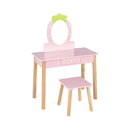 2-in-1 Children Vanity Table Stool Set with Mirror, Pink Kids Vanities   at Gallery Canada