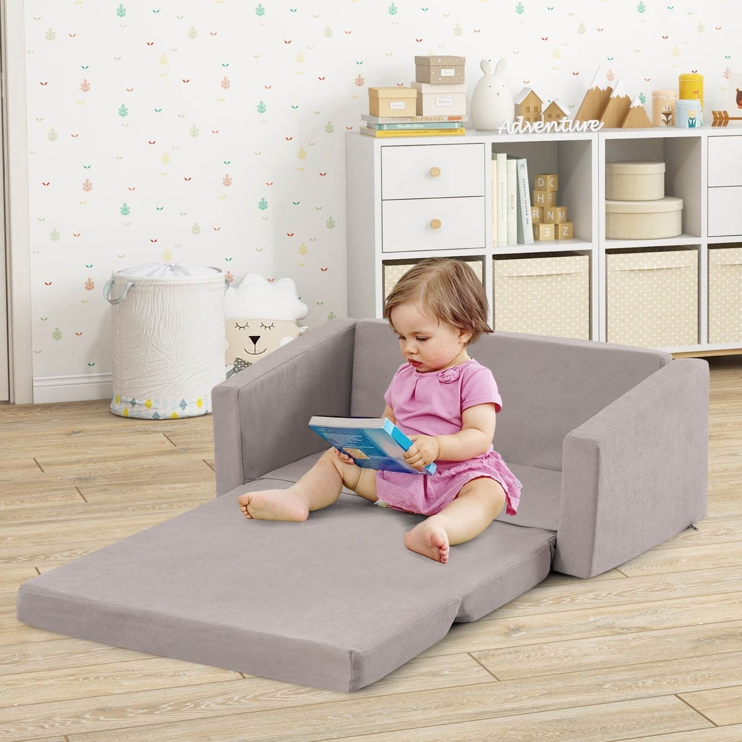 2-in-1 Children’s Convertible Sofa to Lounger-L, Gray Kids Chairs & Seating   at Gallery Canada