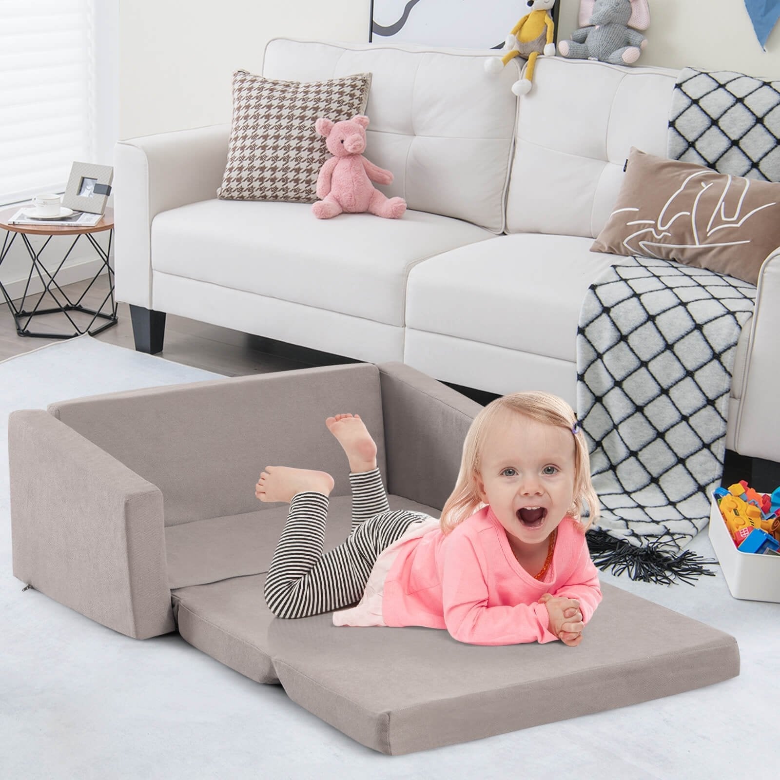 2-in-1 Children’s Convertible Sofa to Lounger-L, Gray Kids Chairs & Seating   at Gallery Canada