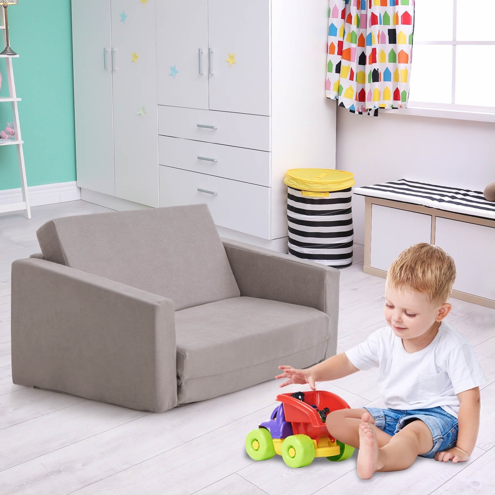 2-in-1 Children’s Convertible Sofa to Lounger-L, Gray Kids Chairs & Seating   at Gallery Canada