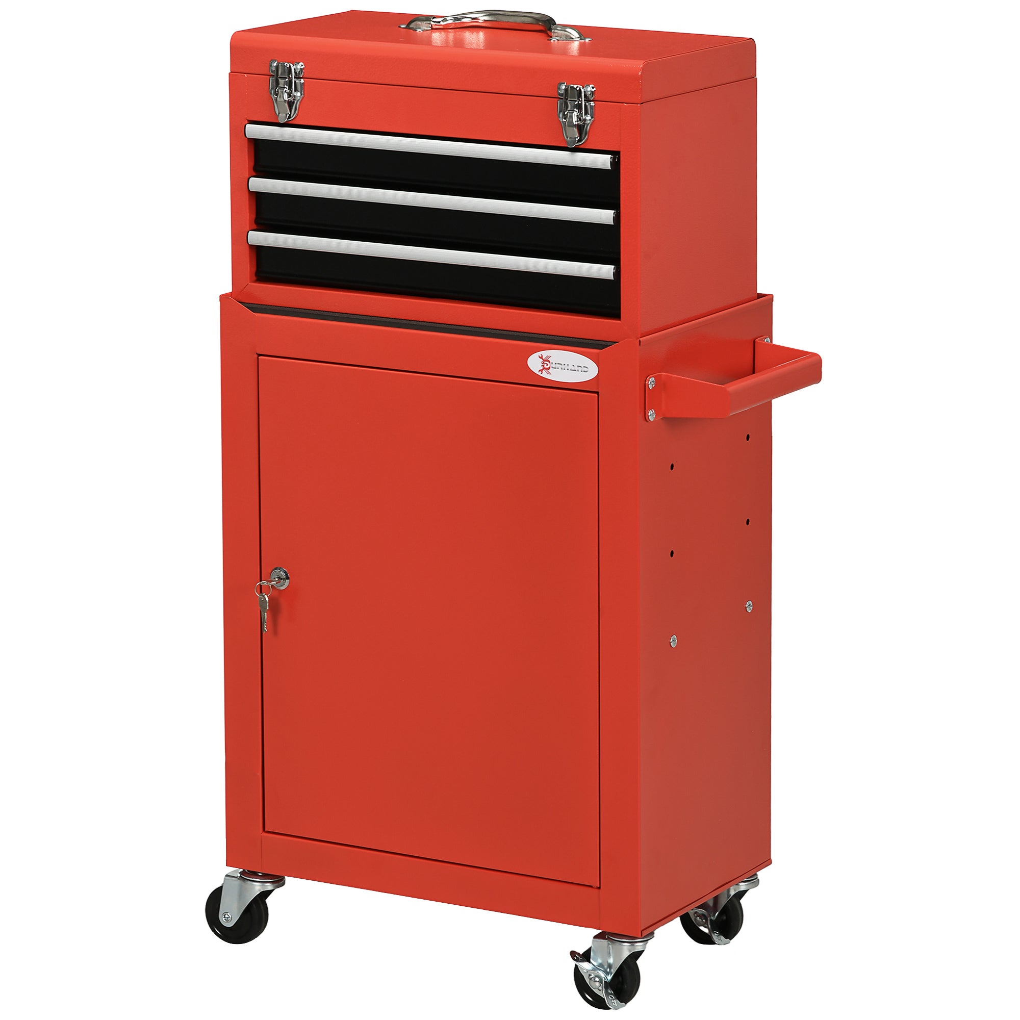 2 In 1 Detachable Tool Box and Tool Cabinet, 3-Drawer Rolling Tool Chest Cabinet on Wheels with Lock and 2 Keys, Red Tool Organizers Red  at Gallery Canada