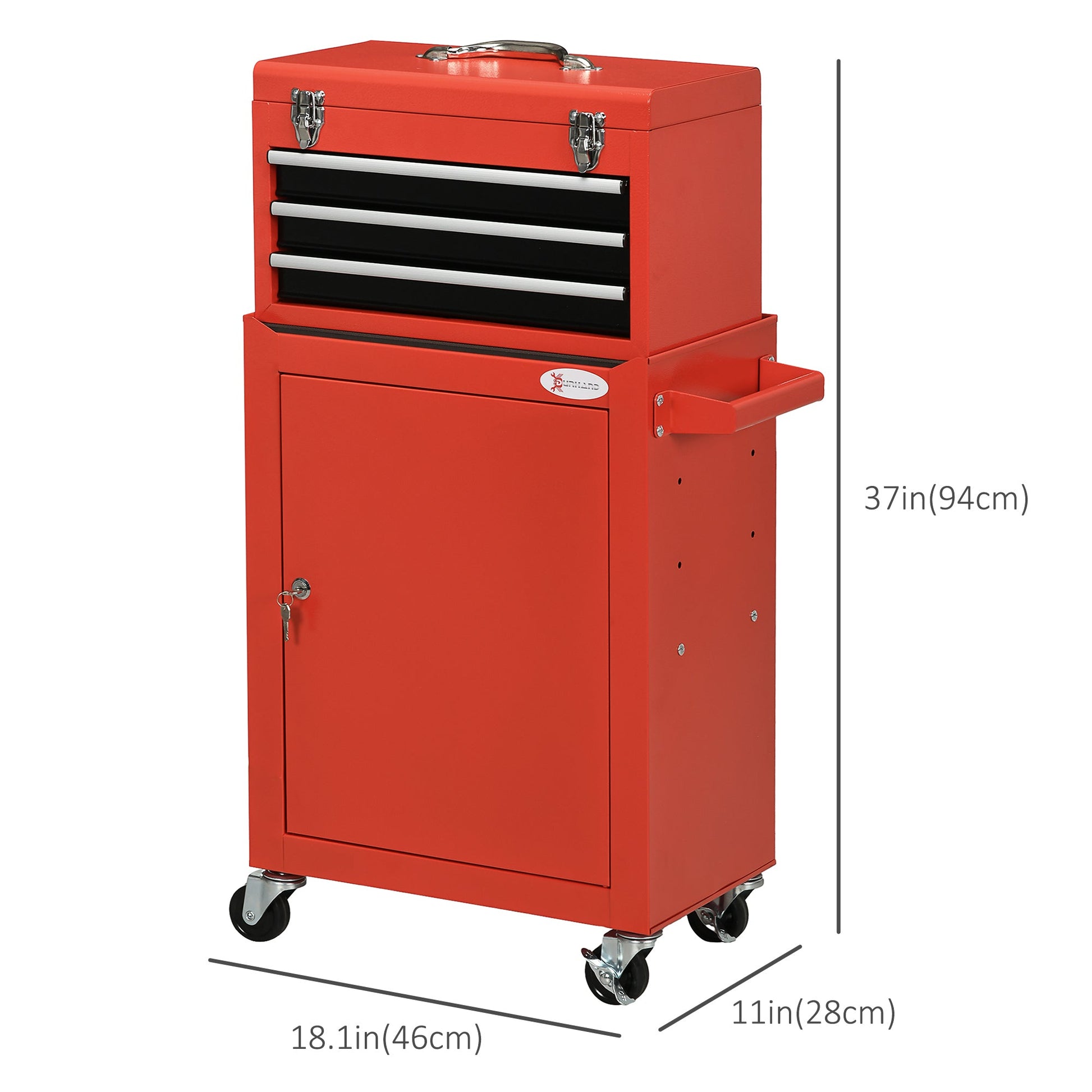 2 In 1 Detachable Tool Box and Tool Cabinet, 3-Drawer Rolling Tool Chest Cabinet on Wheels with Lock and 2 Keys, Red Tool Organizers   at Gallery Canada