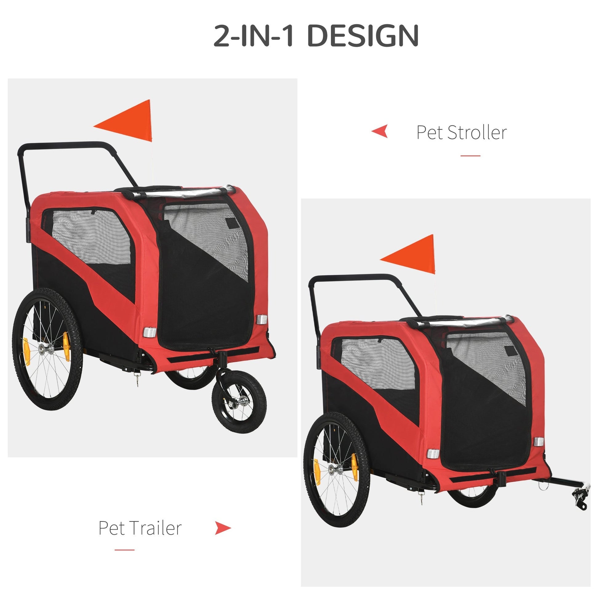 2-in-1 Dog Bike Trailer for Large Dogs, Red Dog Bike Trailers & Strollers   at Gallery Canada