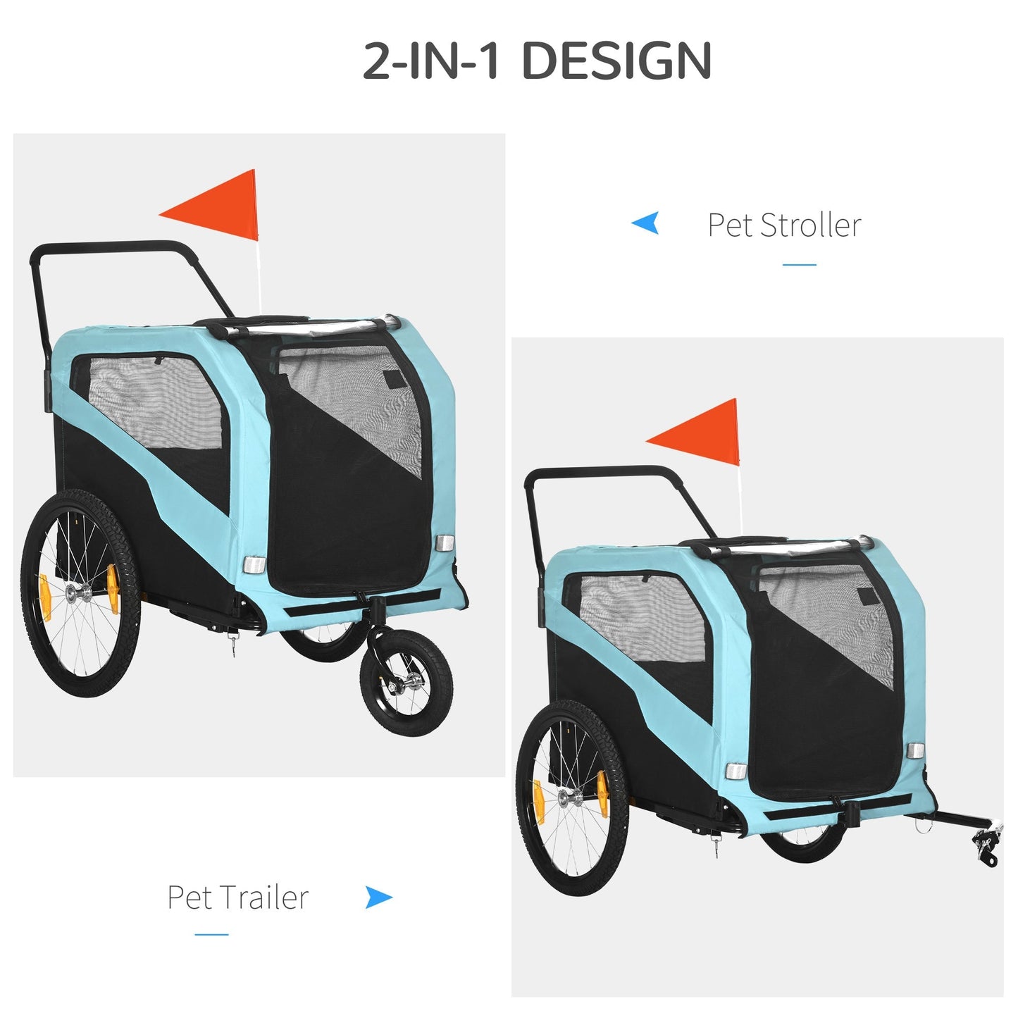 Large Dog Bike Trailer & Pet Stroller with Quick-Release Wheels, Blue Dog Bike Trailers & Strollers   at Gallery Canada