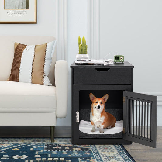 2-In-1 Dog House with Drawer and Wired Wireless Charging, Black Dog Supplies   at Gallery Canada