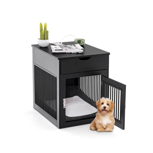 2-In-1 Dog House with Drawer and Wired Wireless Charging, Black Dog Supplies   at Gallery Canada