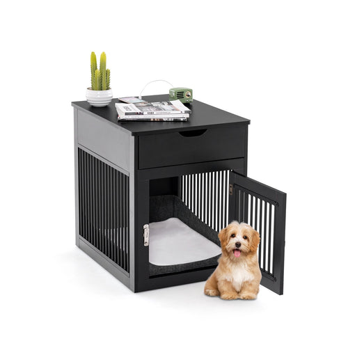 2-In-1 Dog House with Drawer and Wired Wireless Charging, Black