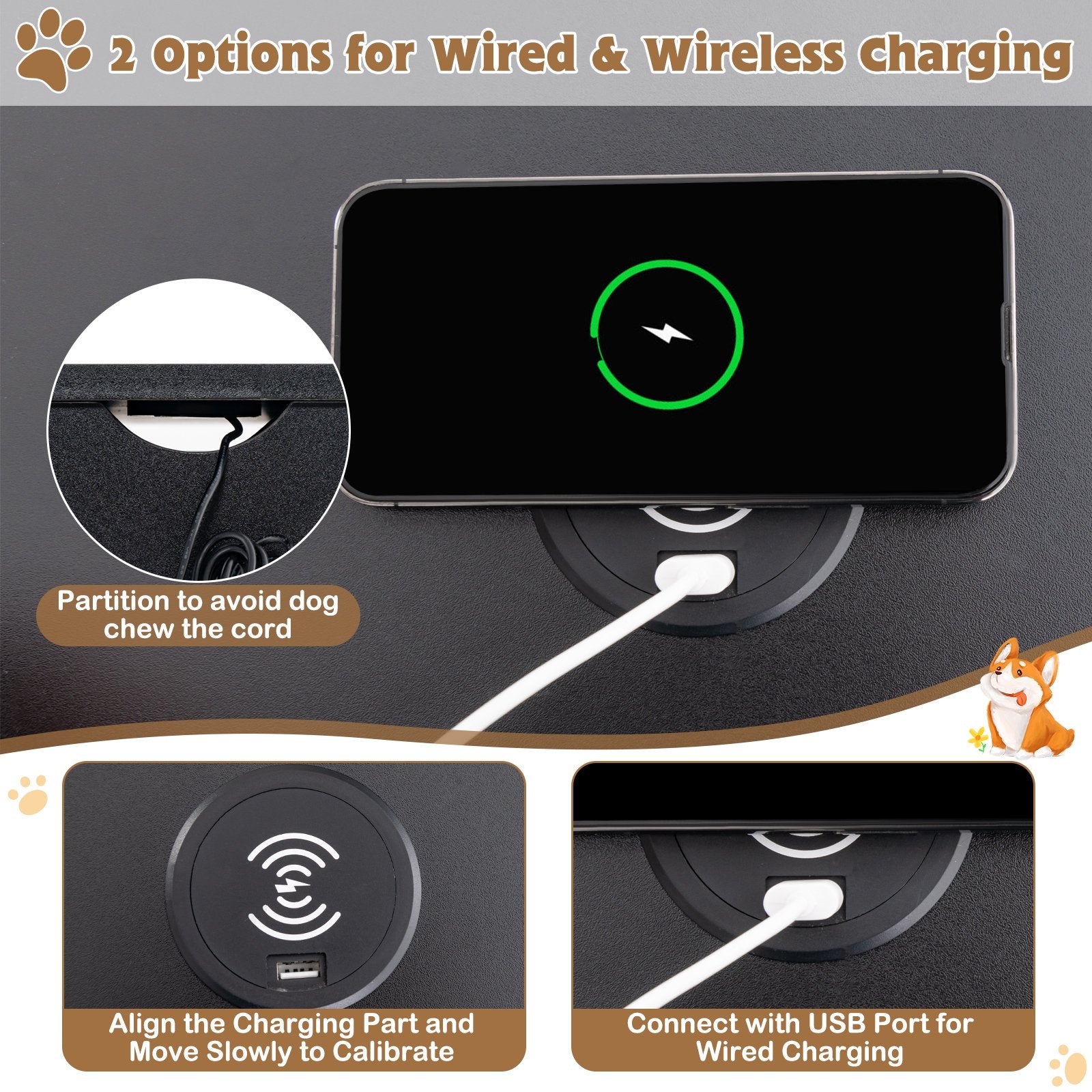 2-In-1 Dog House with Drawer and Wired Wireless Charging, Black Dog Supplies   at Gallery Canada