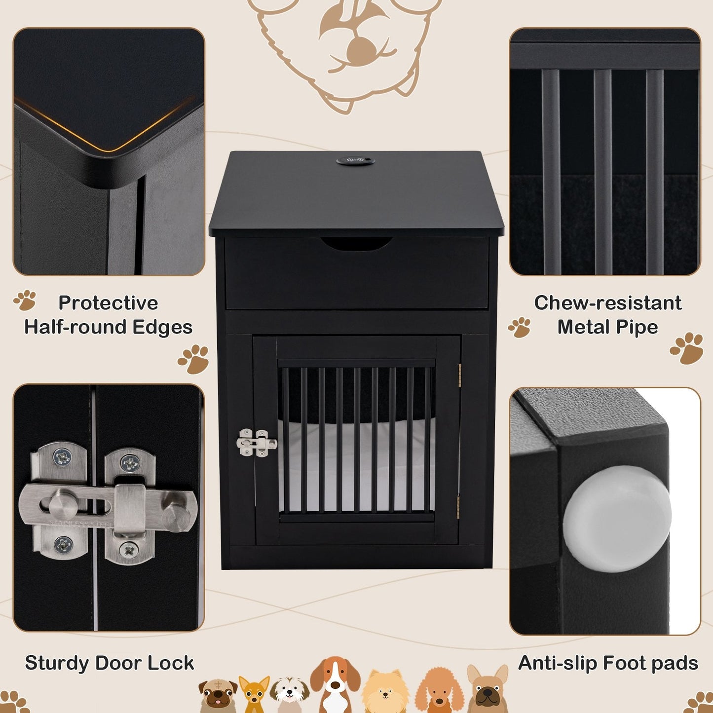 2-In-1 Dog House with Drawer and Wired Wireless Charging, Black Dog Supplies   at Gallery Canada