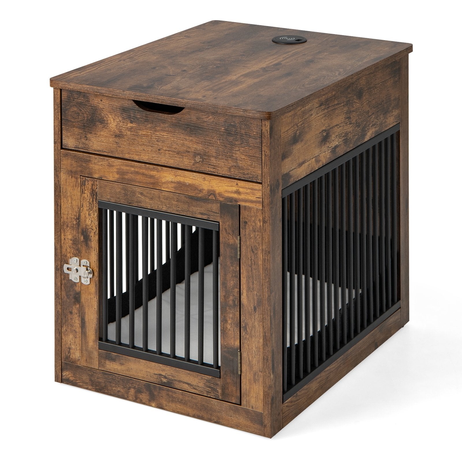 2-In-1 Dog House with Drawer and Wired Wireless Charging, Rustic Brown Dog Supplies   at Gallery Canada