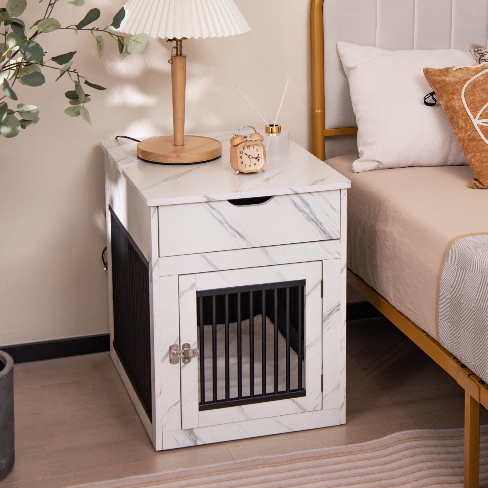 2-In-1 Dog House with Drawer and Wired Wireless Charging, White Dog Supplies   at Gallery Canada