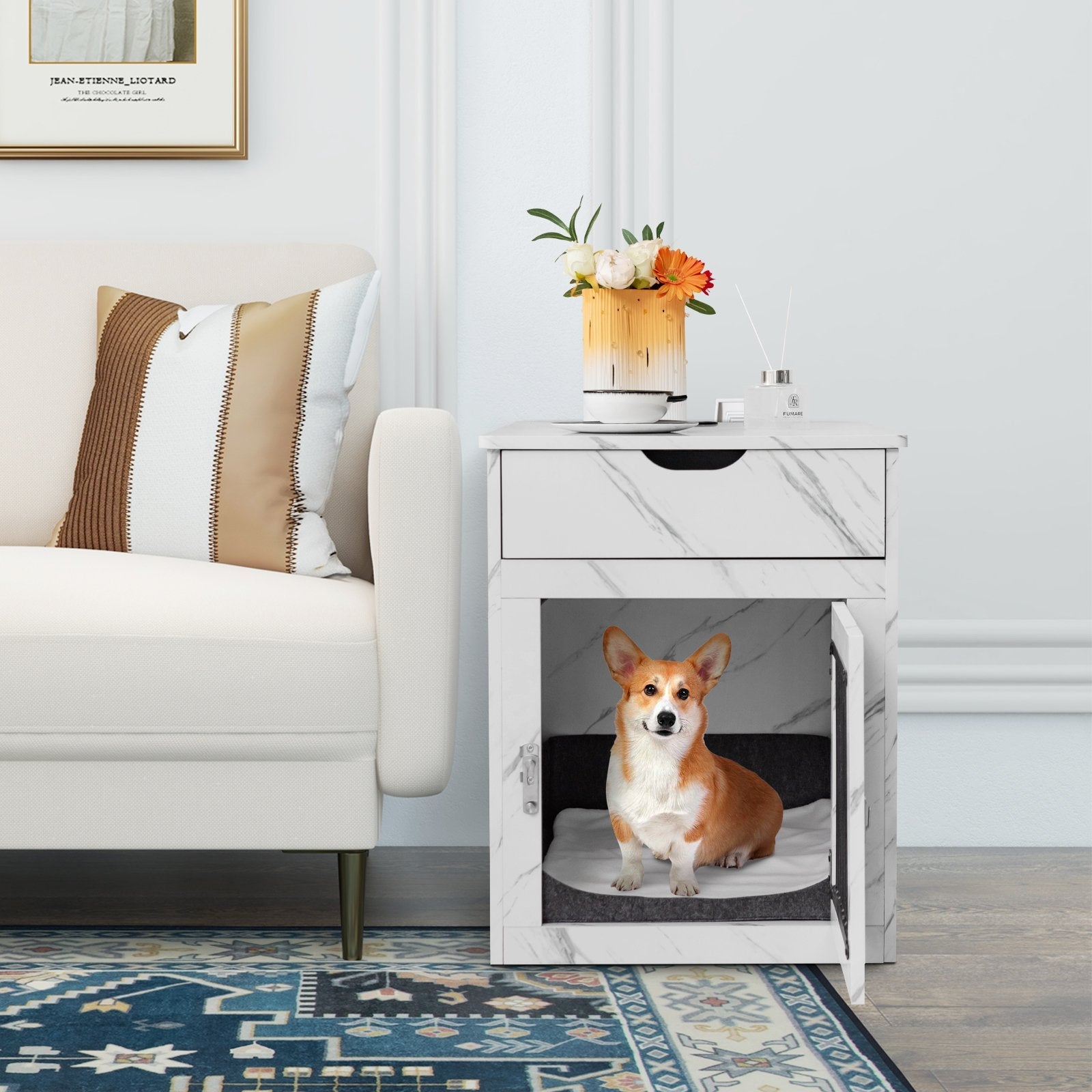 2-In-1 Dog House with Drawer and Wired Wireless Charging, White Dog Supplies   at Gallery Canada