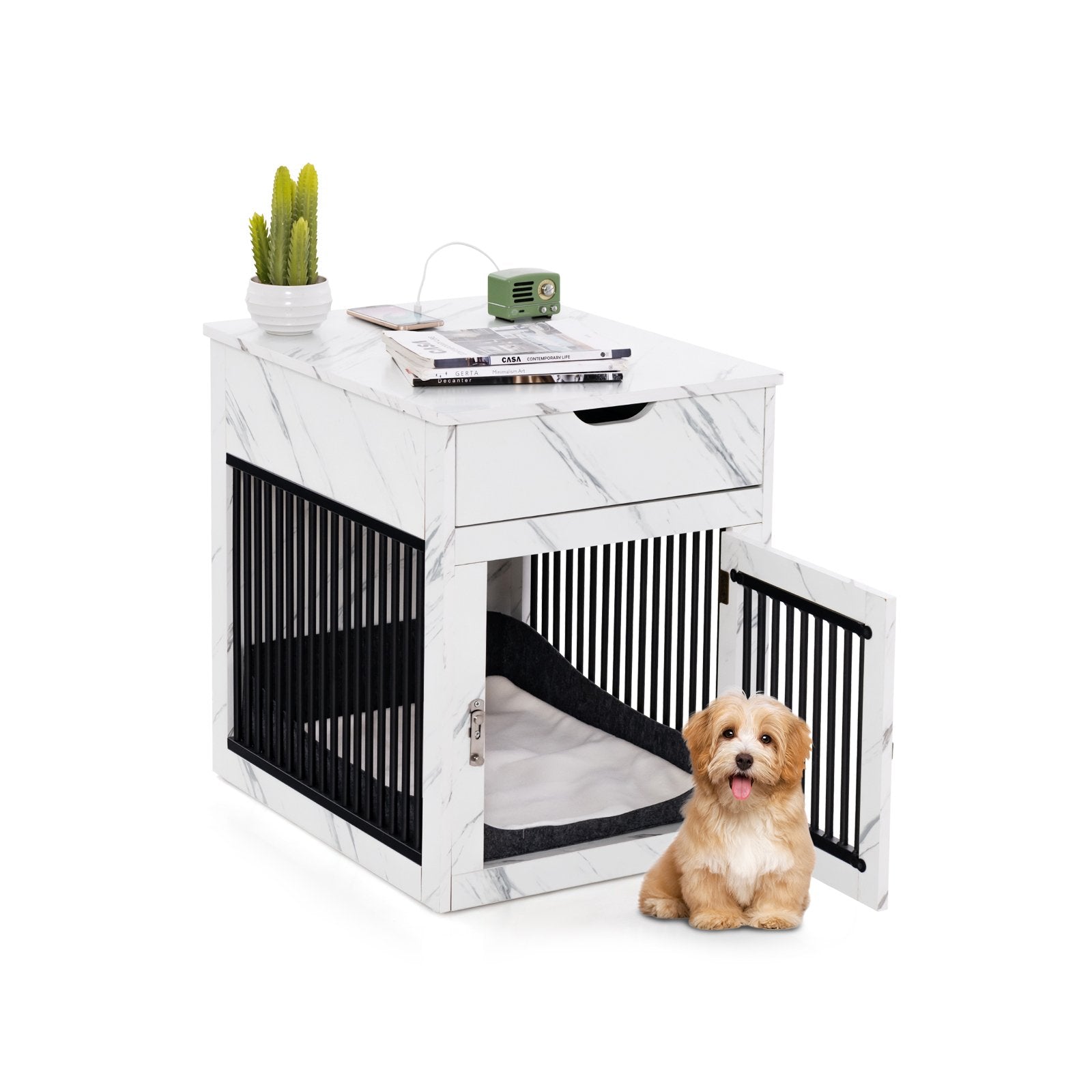 2-In-1 Dog House with Drawer and Wired Wireless Charging, White Dog Supplies   at Gallery Canada