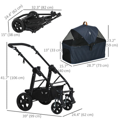 2 in 1 Dog Stroller with Detachable Carriage Bag, Adjustable Canopy, Safety Leashes, Storage Basket for S Dogs, Blue Dog Bike Trailers & Strollers   at Gallery Canada