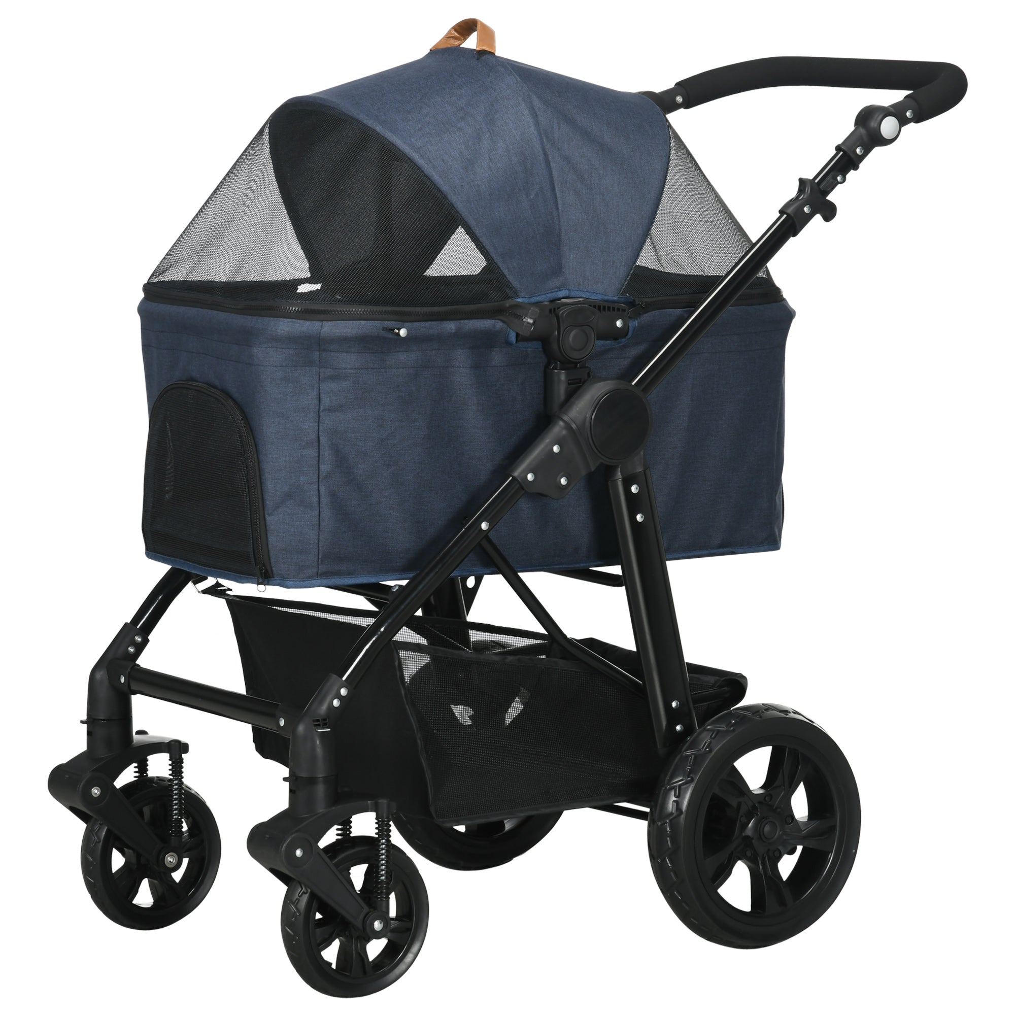 2 in 1 Dog Stroller with Detachable Carriage Bag, Adjustable Canopy, Safety Leashes, Storage Basket for S Dogs, Blue Dog Bike Trailers & Strollers Blue  at Gallery Canada