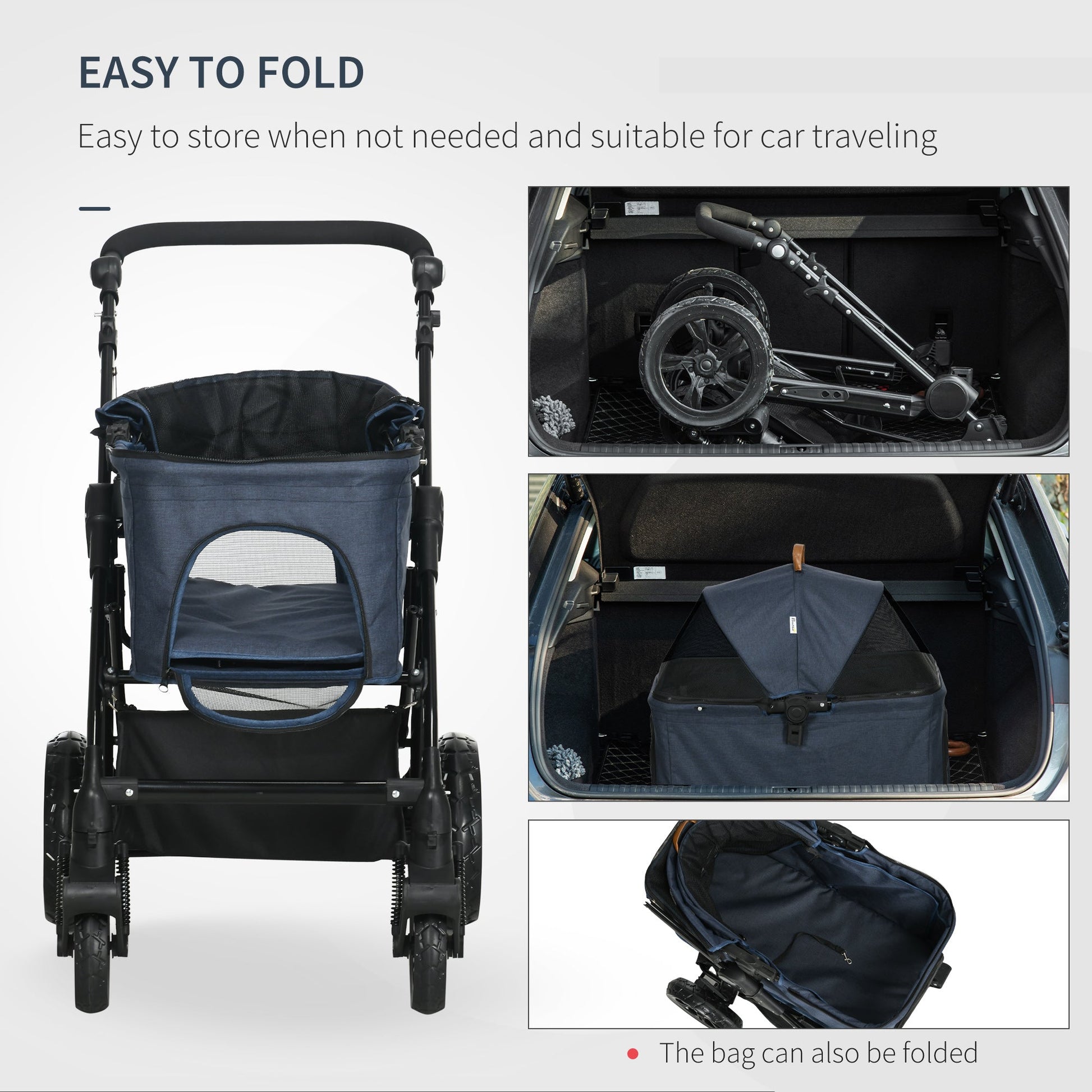 2 in 1 Dog Stroller with Detachable Carriage Bag, Adjustable Canopy, Safety Leashes, Storage Basket for S Dogs, Blue Dog Bike Trailers & Strollers   at Gallery Canada