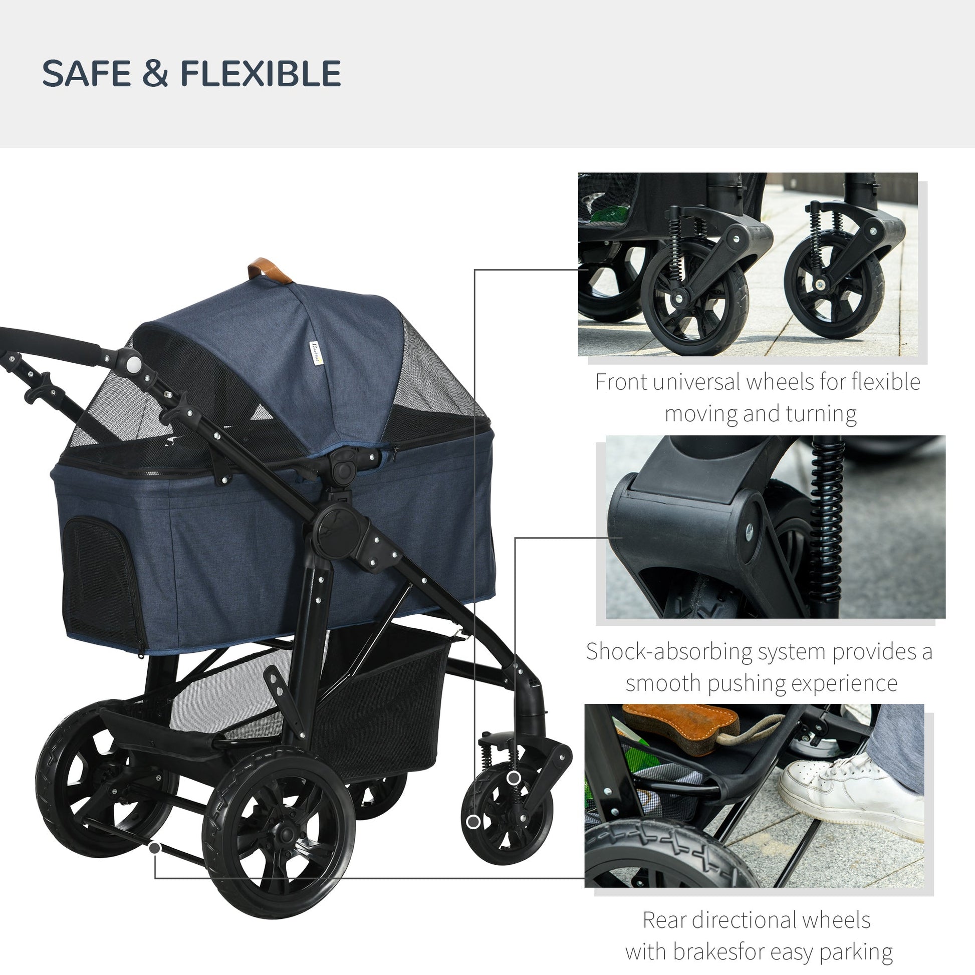 2 in 1 Dog Stroller with Detachable Carriage Bag, Adjustable Canopy, Safety Leashes, Storage Basket for S Dogs, Blue Dog Bike Trailers & Strollers   at Gallery Canada