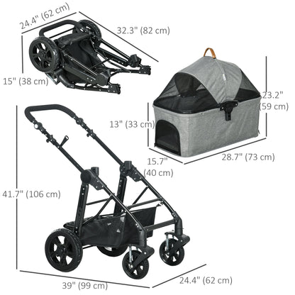 2 in 1 Dog Stroller with Detachable Carriage Bag, Adjustable Canopy, Safety Leashes, Storage Basket for S Dogs, Grey Dog Bike Trailers & Strollers   at Gallery Canada