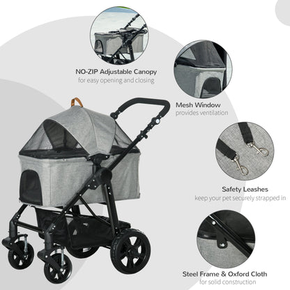 2 in 1 Dog Stroller with Detachable Carriage Bag, Adjustable Canopy, Safety Leashes, Storage Basket for S Dogs, Grey Dog Bike Trailers & Strollers   at Gallery Canada