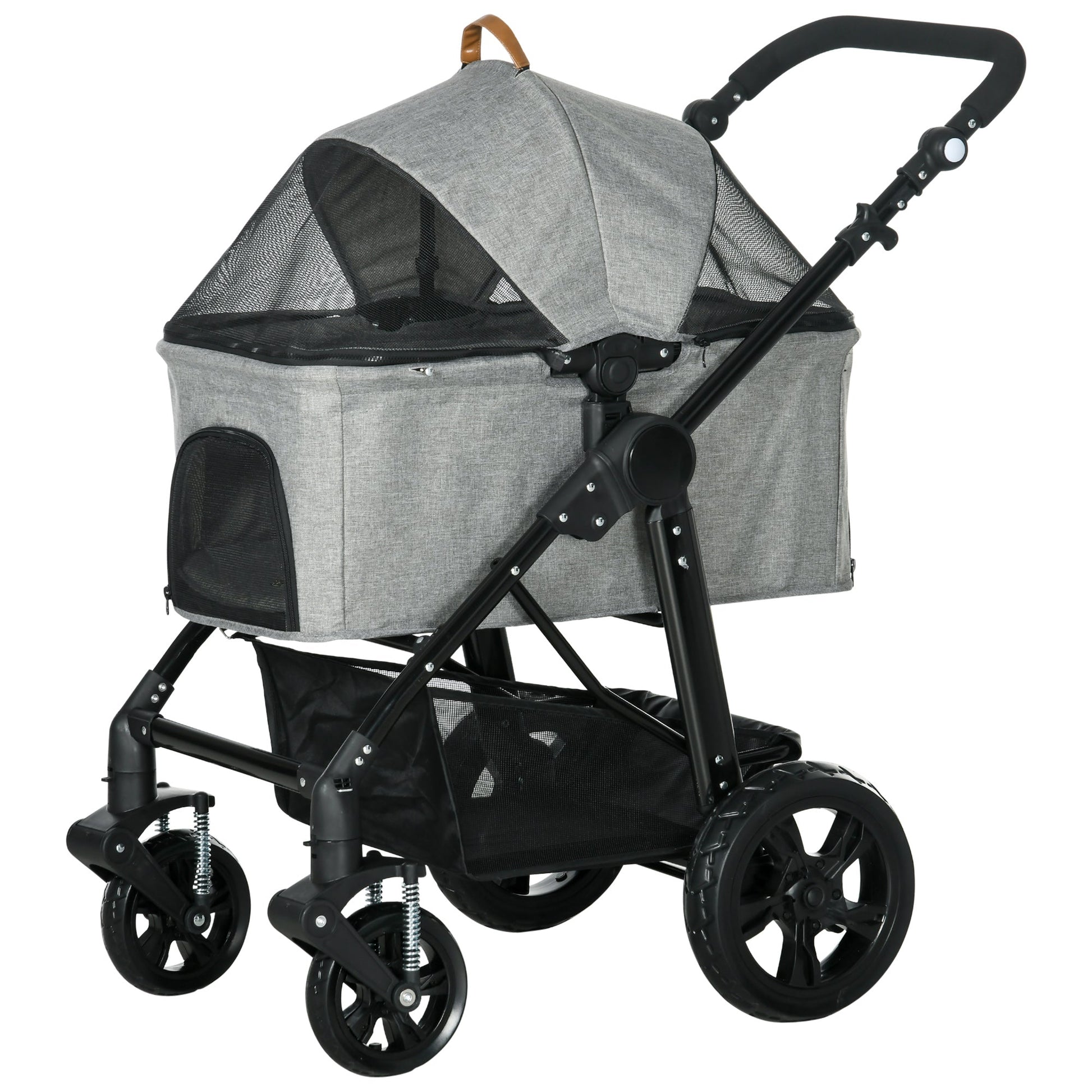 2 in 1 Dog Stroller with Detachable Carriage Bag, Adjustable Canopy, Safety Leashes, Storage Basket for S Dogs, Grey Dog Bike Trailers & Strollers Grey  at Gallery Canada