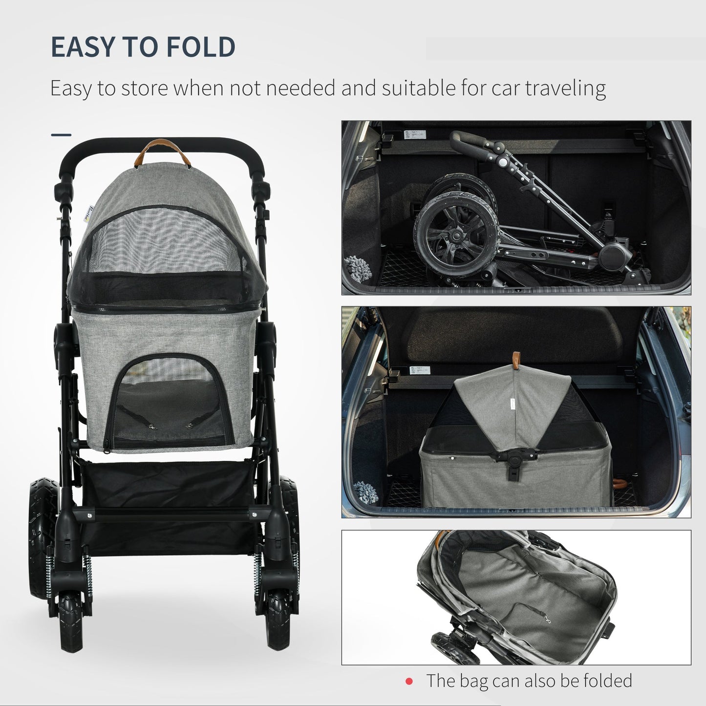 2 in 1 Dog Stroller with Detachable Carriage Bag, Adjustable Canopy, Safety Leashes, Storage Basket for S Dogs, Grey Dog Bike Trailers & Strollers   at Gallery Canada