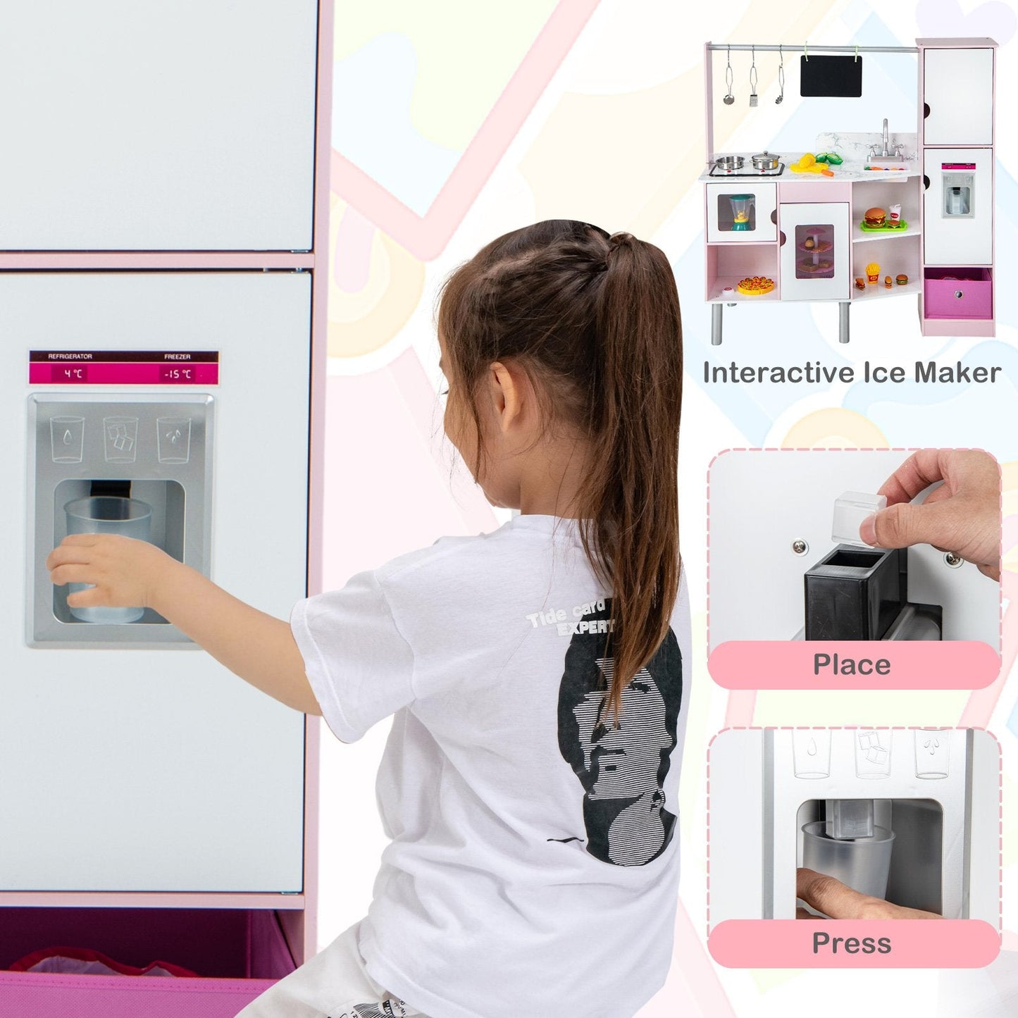 2-in-1 Double-sided Kids Kitchen and Market with Realistic Light and Sound, Pink Play Kitchen Sets   at Gallery Canada