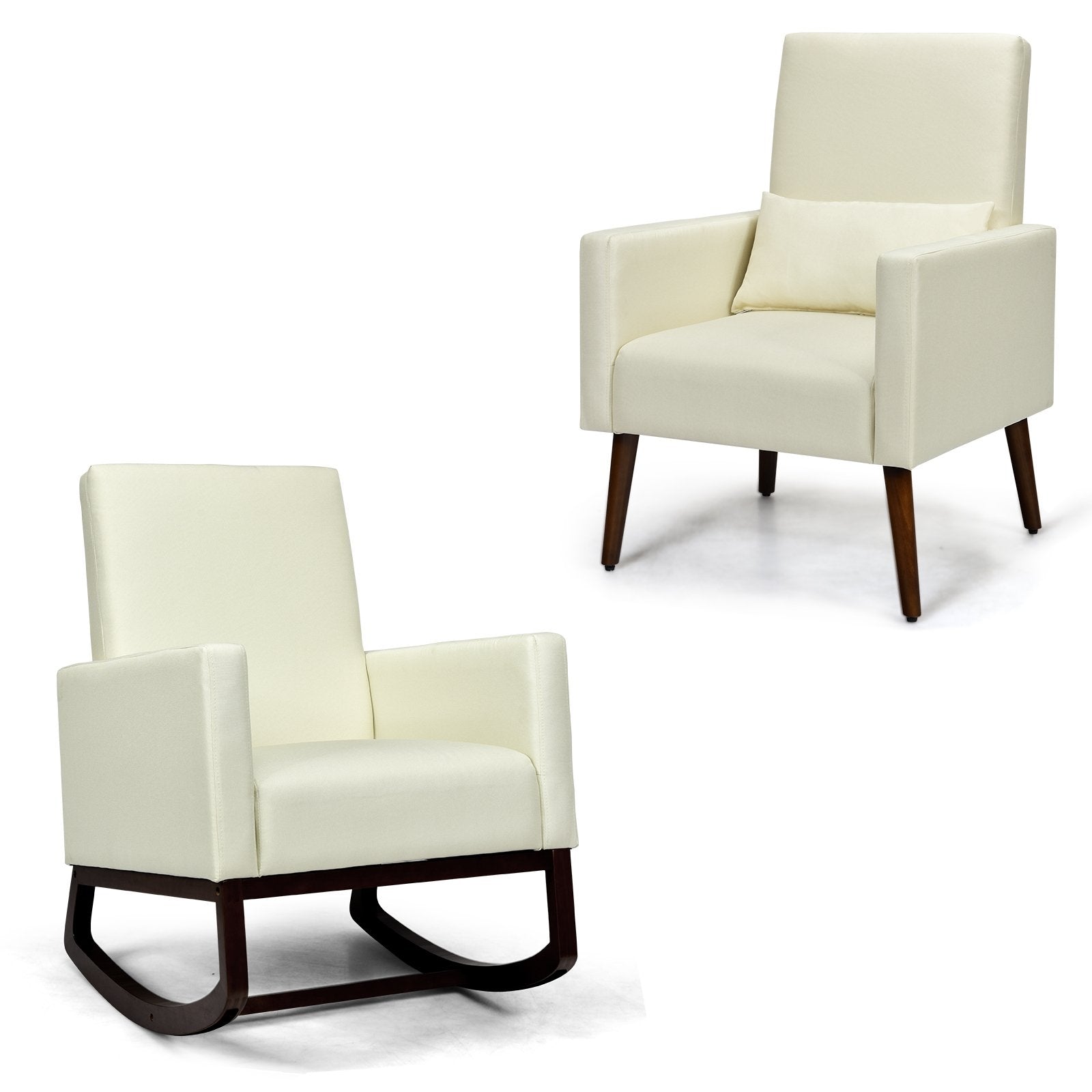 2-in-1 Fabric Upholstered Rocking Chair with Pillow, Beige Accent Chairs   at Gallery Canada