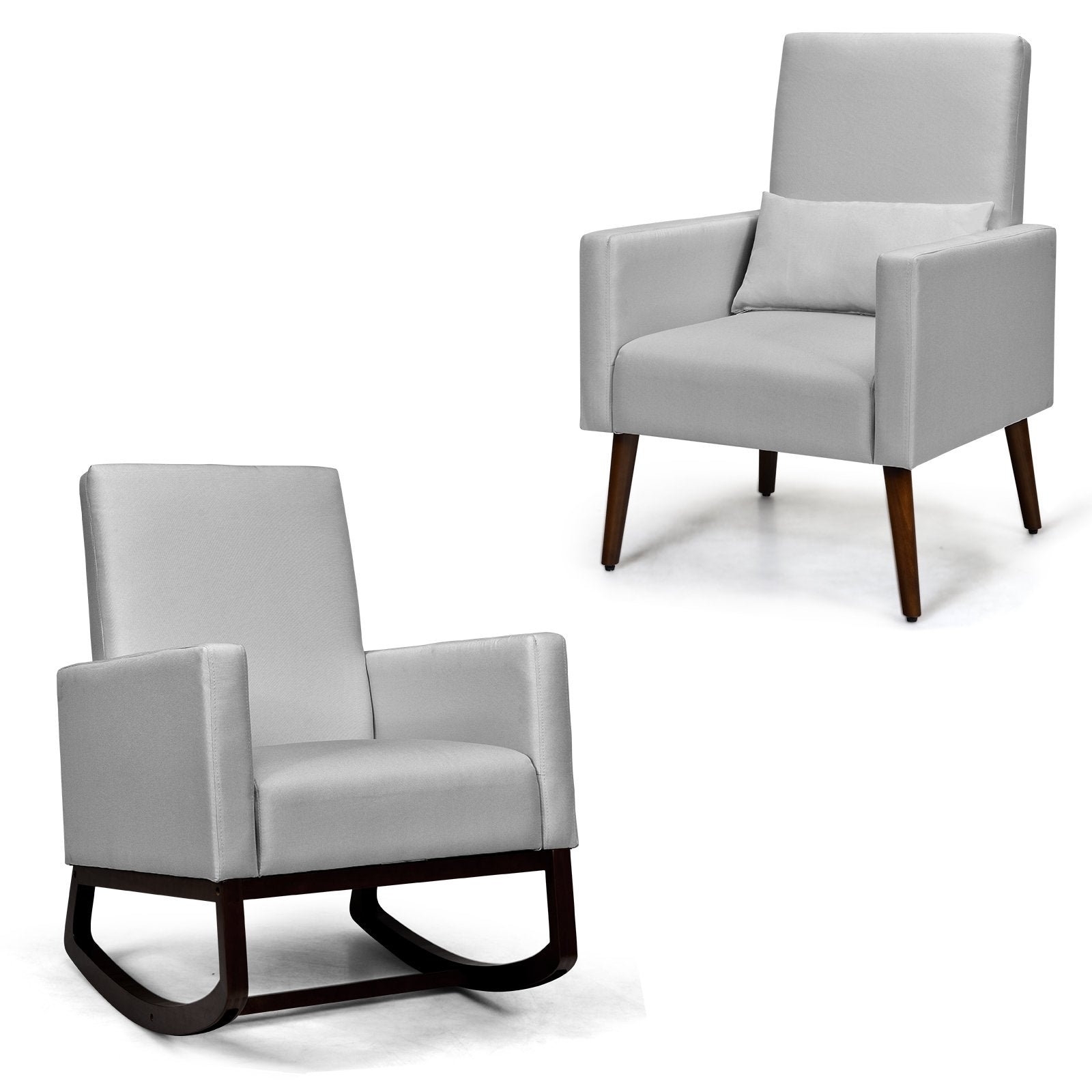 2-in-1 Fabric Upholstered Rocking Chair with Pillow, Light Gray Accent Chairs   at Gallery Canada