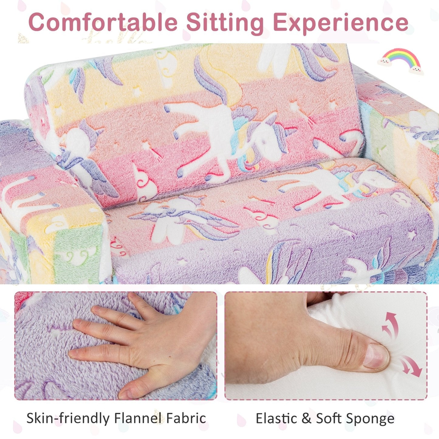 2-in-1 Flip Out Kids Sofa Chair with Detachable Flannel Fabric Cover and Glowing Patterns, Color Kids Chairs & Seating   at Gallery Canada