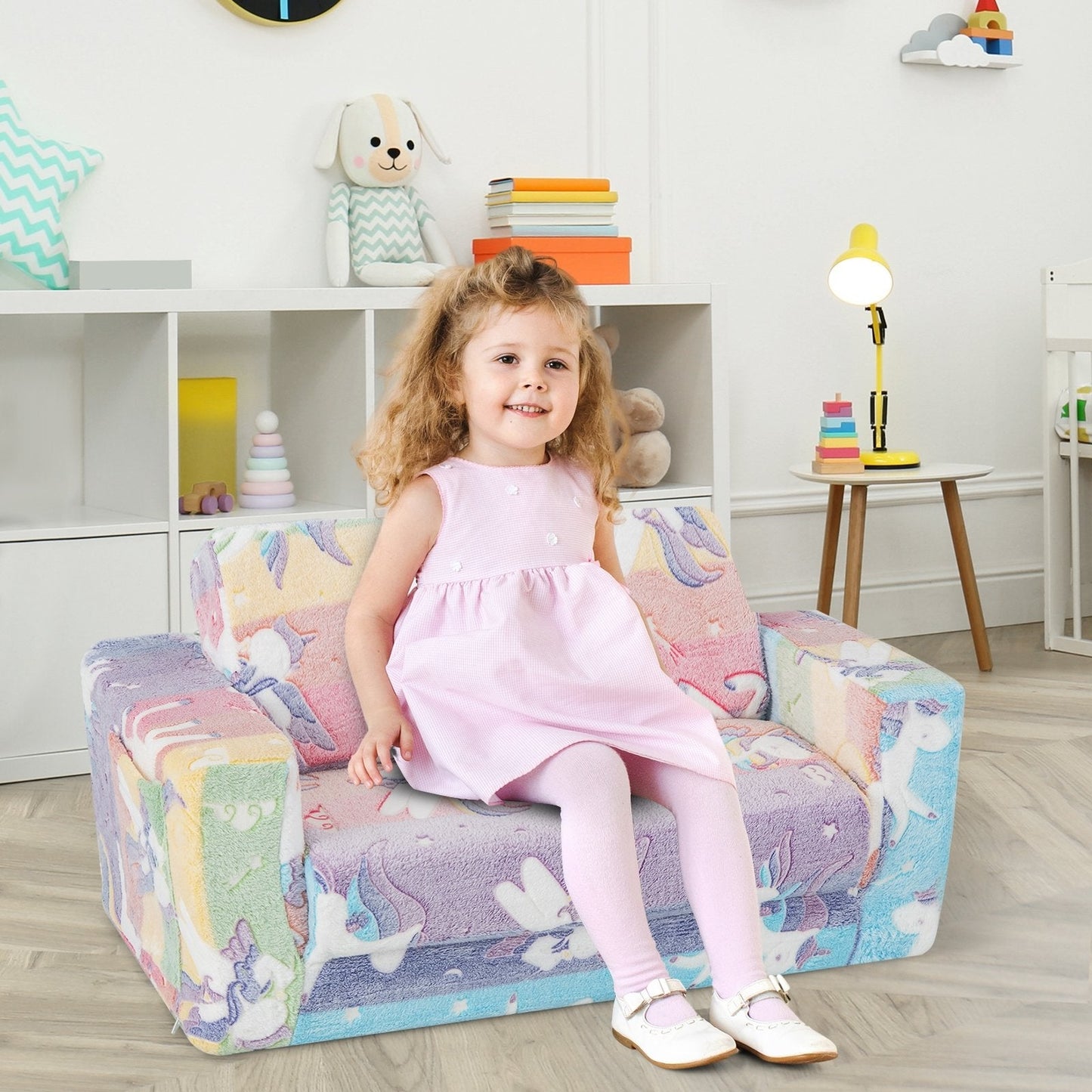 2-in-1 Flip Out Kids Sofa Chair with Detachable Flannel Fabric Cover and Glowing Patterns, Color Kids Chairs & Seating   at Gallery Canada