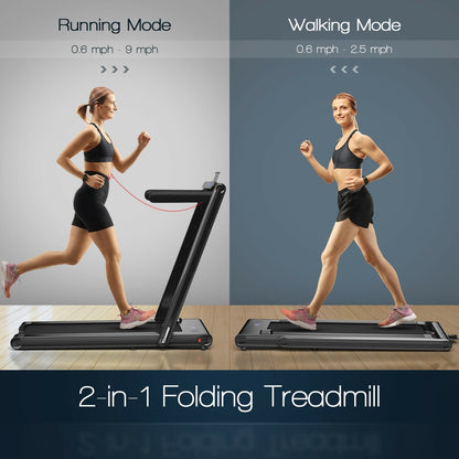 2-in-1 Folding Treadmill 2.25HP Jogging Machine with Dual LED Display, Black Treadmills   at Gallery Canada