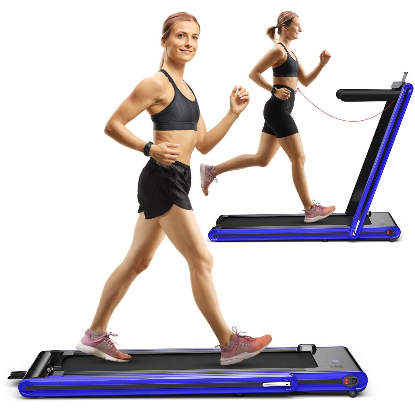 2-in-1 Folding Treadmill 2.25HP Jogging Machine with Dual LED Display, Navy Treadmills   at Gallery Canada