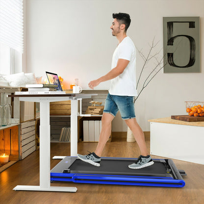 2-in-1 Folding Treadmill 2.25HP Jogging Machine with Dual LED Display, Navy Treadmills   at Gallery Canada