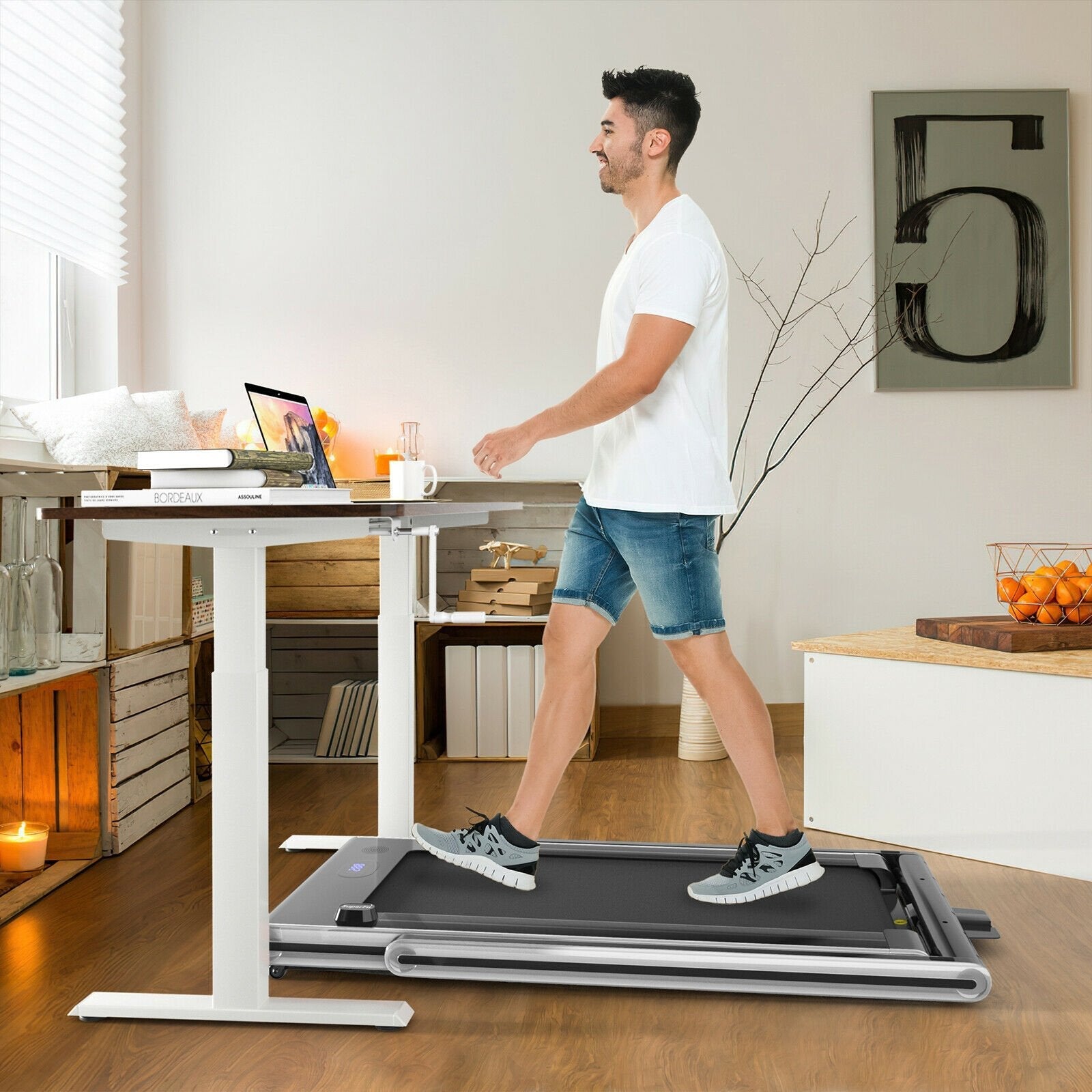 2-in-1 Folding Treadmill 2.25HP Jogging Machine with Dual LED Display, Silver Treadmills   at Gallery Canada