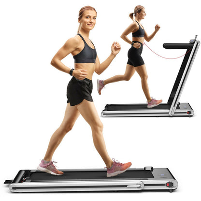 2-in-1 Folding Treadmill 2.25HP Jogging Machine with Dual LED Display, Silver Treadmills   at Gallery Canada