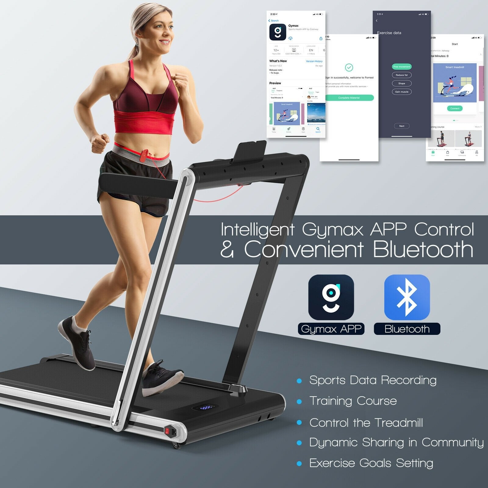 2-in-1 Folding Treadmill 2.25HP Jogging Machine with Dual LED Display, Silver Treadmills   at Gallery Canada