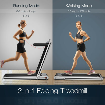 2-in-1 Folding Treadmill 2.25HP Jogging Machine with Dual LED Display, Silver Treadmills   at Gallery Canada