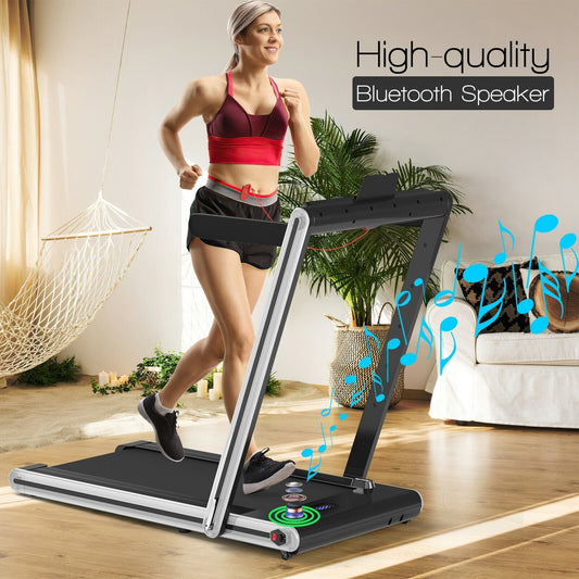 2-in-1 Folding Treadmill 2.25HP Jogging Machine with Dual LED Display, Silver Treadmills   at Gallery Canada