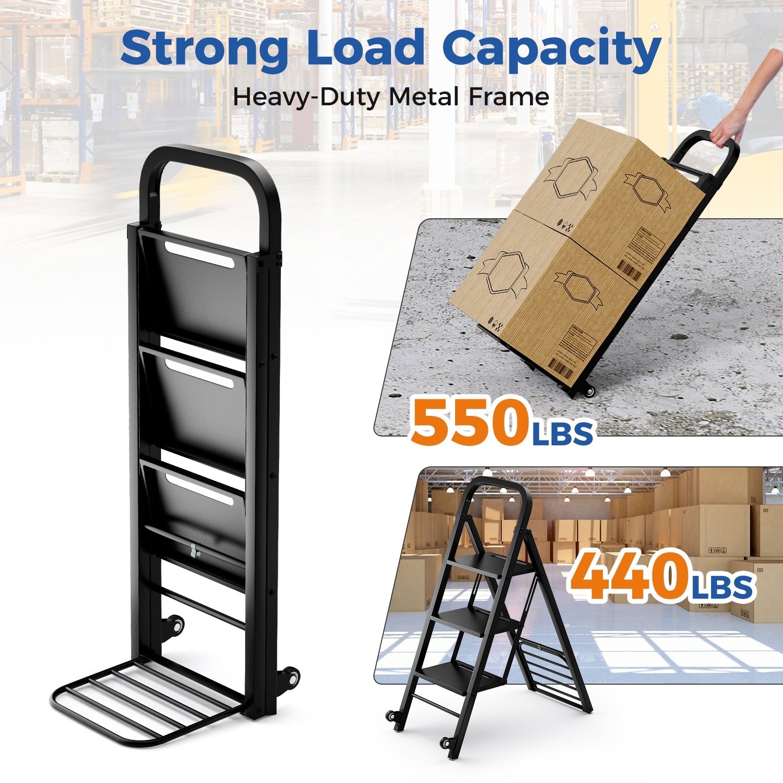 2 in 1 Hand Truck and Ladder Combo with Rubber Wheels  Handle for Warehouse  Garage  Home, Black Sheds & Outdoor Storage   at Gallery Canada