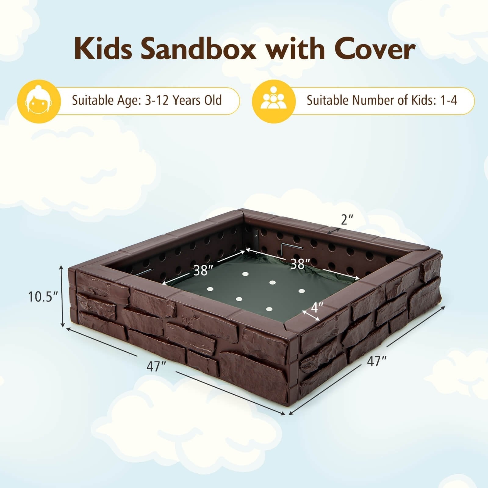 2-In-1 HDPE Kids Sandbox with Cover and Bottom Liner, Brown Sandboxes   at Gallery Canada